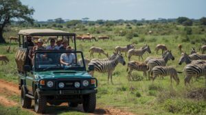 Tourists in a safari jeep 1